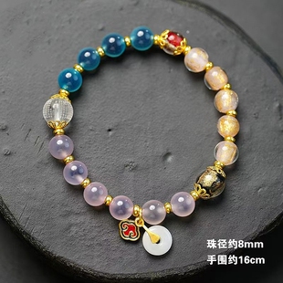 糖心玛瑙白心经手链潘家园转运珠半糖香灰瓷琉璃金箔平安扣手串