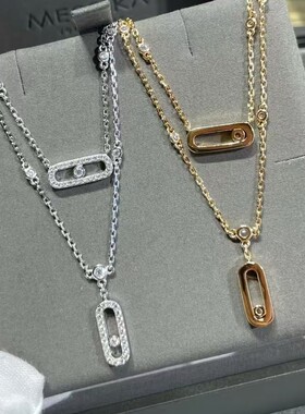 外贸V金高版本梅家单钻可滑动项链法式个性镂空灵动双层锁骨链