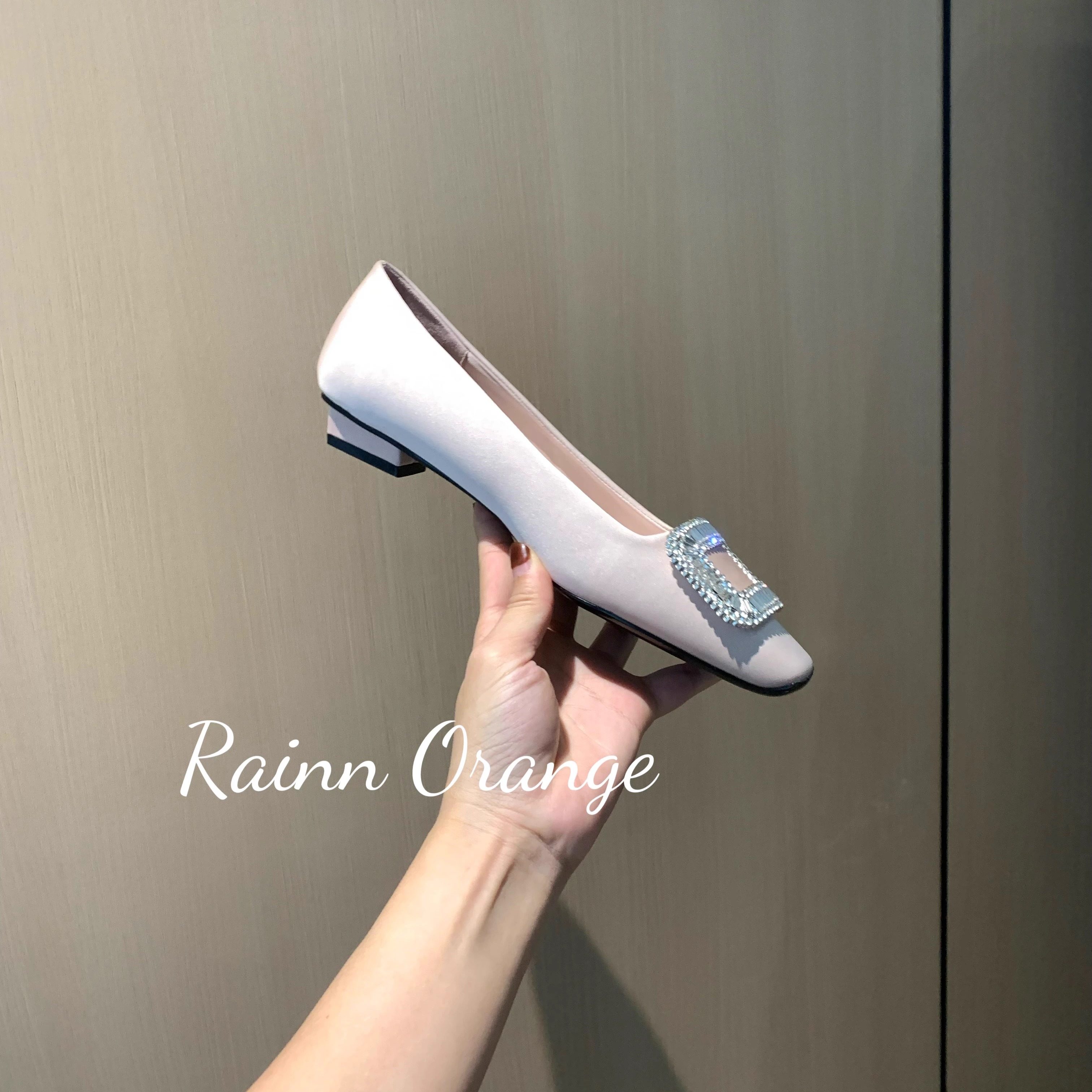 法式水钻方扣黑色单鞋