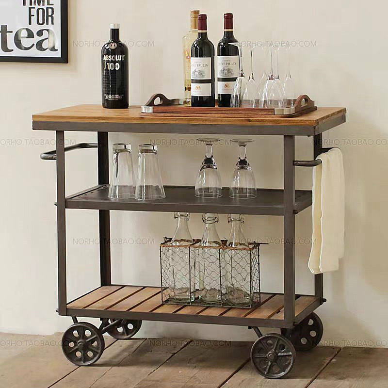 铁艺实木复古餐车酒水茶水手推车移动厨房置物架三层小推车餐边柜,住宅家具,移动边几/推车,淘宝优惠券,粉丝福利购,淘宝优惠卷