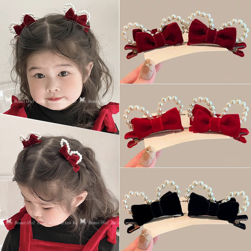 红色儿童新年兔耳朵发夹发饰丝绒蝴蝶结顶夹女童可爱公主头发卡,童装/婴儿装/亲子装,发饰,淘宝优惠券,粉丝福利购,淘宝优惠卷