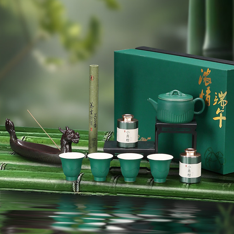 中式茶具套装礼盒装送礼伴手礼商务陶瓷端午节粽子赛龙舟礼盒装