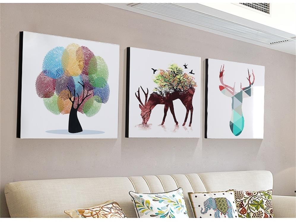 卧室沙发背景麋鹿花开富贵欧式客厅装饰无框三联   3联挂画不褪色图片