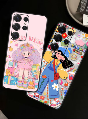 适用三星S25Ultra手机壳皮纹S24edge保护套S23+个性S25FE可爱卡通清新蓝色花轻奢爆款潮创意男女定制ins风