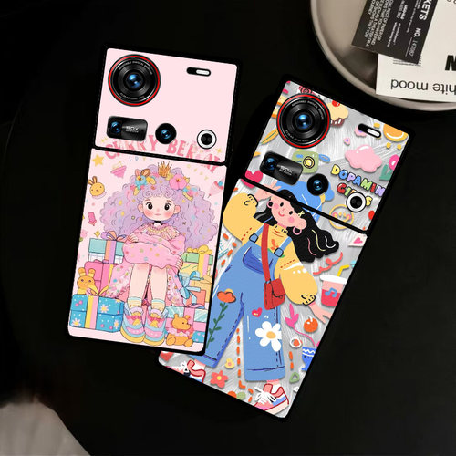 适用努比亚Z80Ultra手机壳皮纹Z60SPro彩绘保护套Z70Ultra简约卡通Z50清新多巴胺女孩轻奢爆款潮创意定制ins