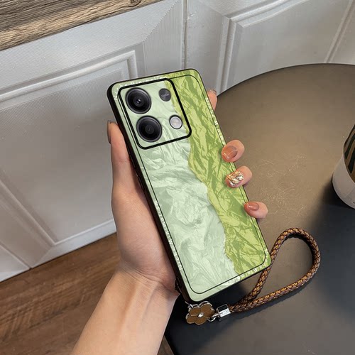 适用Radmi Note13Pro+素皮纹红米12Pro手机壳12Turbo保护套8/9/10/11防摔全包链条女拼接撞色ins风挂绳手提