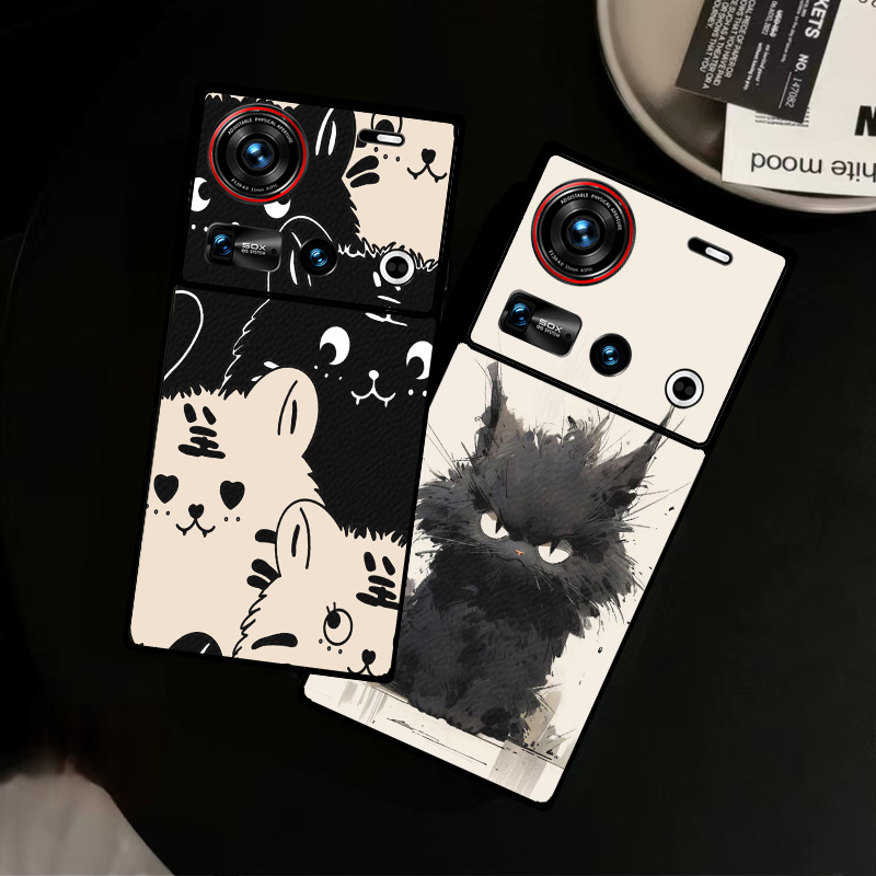 适用努比亚Z70Ultra手机壳皮纹Z60SPro彩绘保护套Z50Ultra简约可爱卡通猫咪轻奢爆款潮创意男女定制ins风