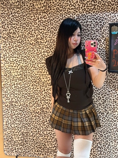 路边小狗美式 绑带外搭两件套纯欲辣妹上衣 复古棕色蕾丝边背心