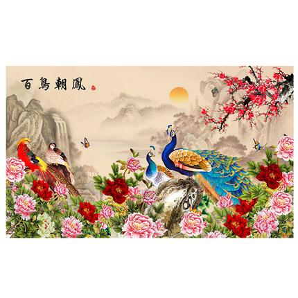 百鸟朝凤挂画归巢客厅婚房龙凤呈祥凤凰墙画壁画喷绘打印布画自贴