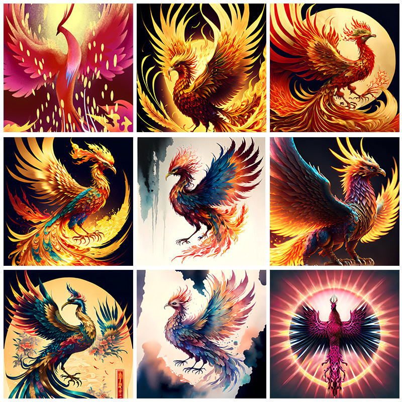 金凤凰浴火重生凤凰涅槃客厅走廊自粘壁画吉祥鸟图腾画芯背胶布画