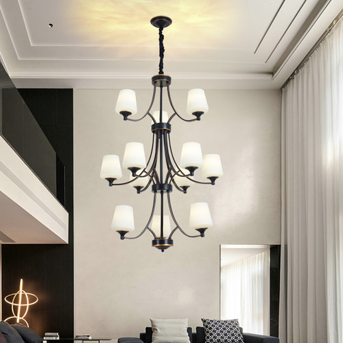 客厅大吊灯美式中古复式楼双层