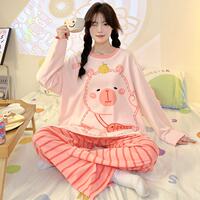 Cartoon cute pajamas for girls spring and autumn long-sleeved pure cotton two-piece set loose and sweet student dormitory home wear thumbnail 7