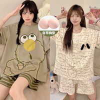 【 Buy One get one Free 】 Summer pure cotton short-sleeved parent-child set with breast pad pajamas for women, plus plappy size for wearing outside thumbnail 4