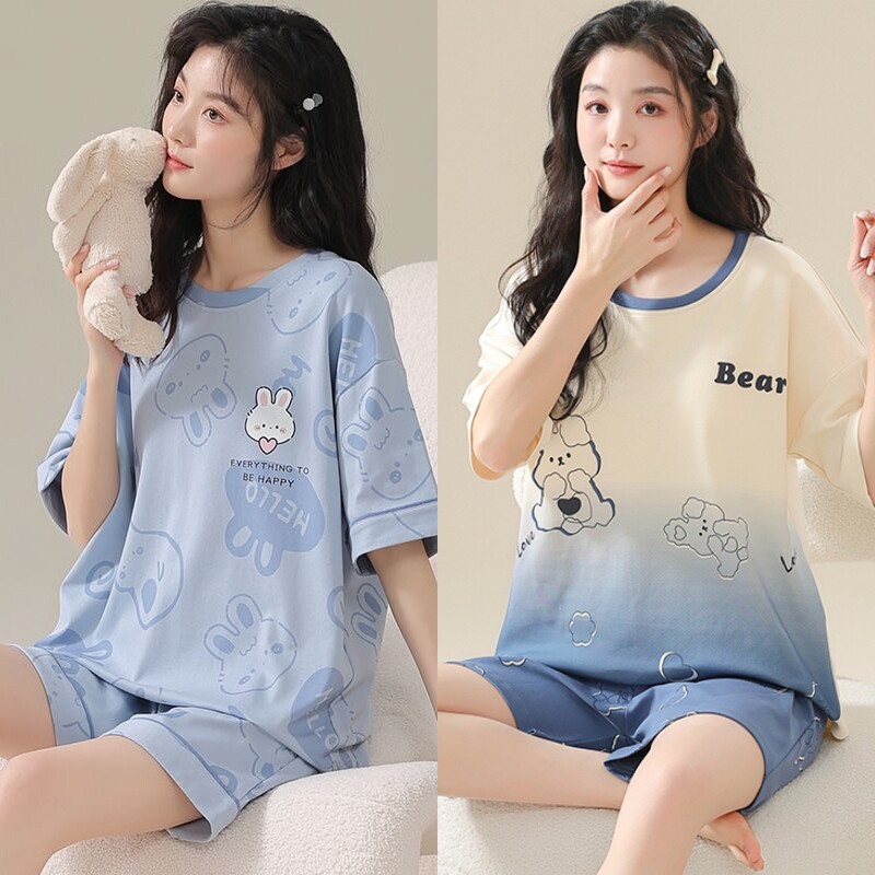Buy one get one free! New pajamas for women, short-sleeved set. Cartoon and cute. Loose and casual summer home wear for college students thumbnail 7
