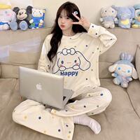 Cartoon cute pajamas for girls spring and autumn long-sleeved pure cotton two-piece set loose and sweet student dormitory home wear thumbnail 6