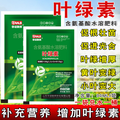叶绿素氨基酸叶面肥提苗壮棵叶片增厚嫩绿促根壮苗提高叶绿素增多
