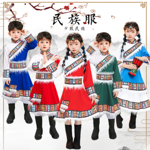儿童藏族服装藏式藏服藏袍民族服饰演出服男女童春秋款秋冬