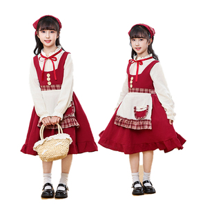 圣诞节 卖火柴的小女孩服小红帽cos服装女童童话角色扮演服套装