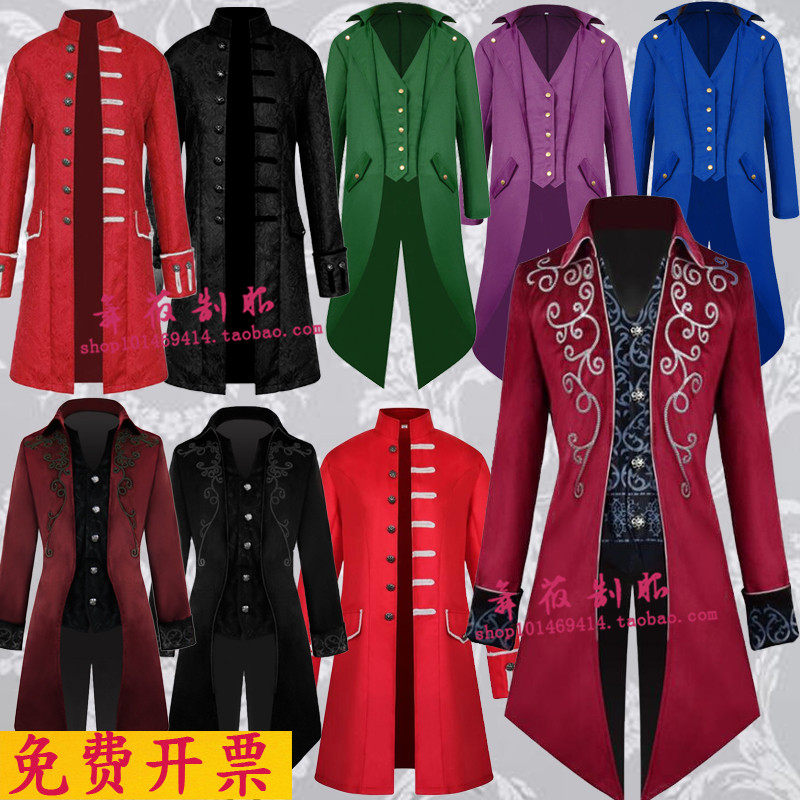 欧美新款中世纪复古服装成人男士中长款朋克大衣舞台演出燕尾服