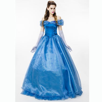 万圣节迪士尼化装舞会 灰姑娘 辛德瑞拉蓝色华丽礼服 cosplay女装