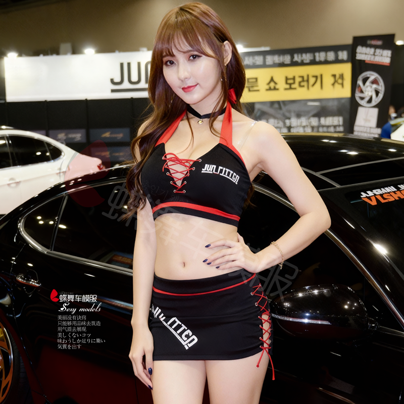 车模服 赛车女郎夜店演出服装 绑带性感黑色魅惑女装车站足球宝贝