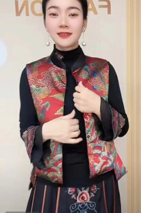 桑蚕丝双面双穿海浪刺绣马夹 国风盘扣马甲女新款 2024春季 新中式