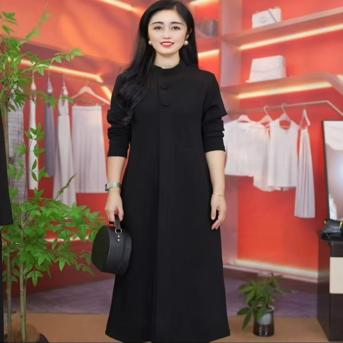 中长款双面绒连衣裙女洋气妈妈装