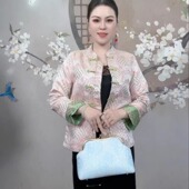 新中式 高端两面穿盘扣上衣女 国风复古粉色宋锦外套女2025早春新款