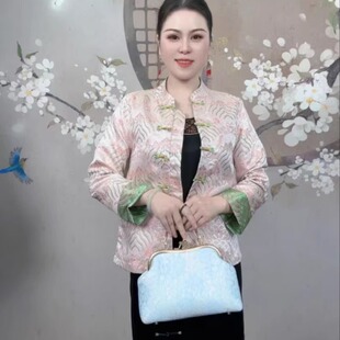 新中式国风复古粉色宋锦外套女2025早春新款高端两面穿盘扣上衣女