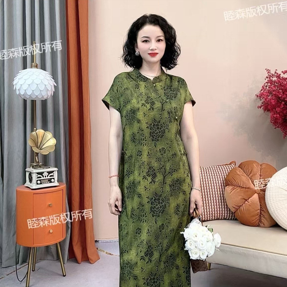 改良旗袍连衣裙国风显瘦遮肉长裙