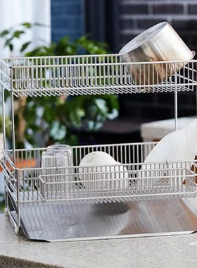 韩国原装进口VATYA不锈钢置物架304沥水架多功能双层碗筷收纳架