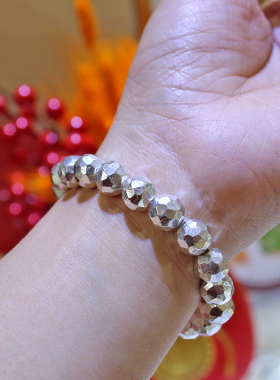 999足银纯手工圆珠锤纹光面手链