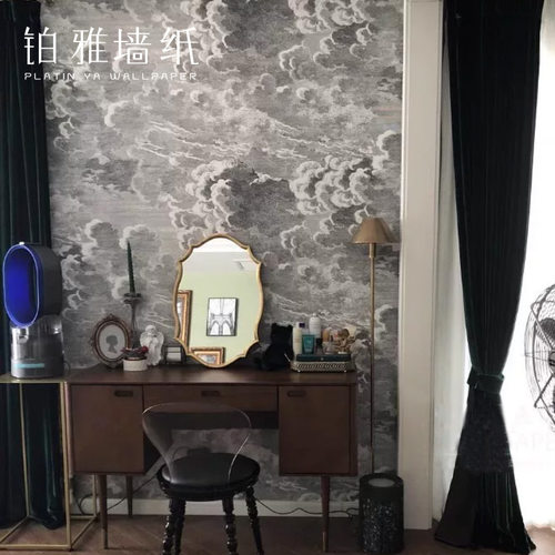 英伦风黑白祥云无纺布墙纸