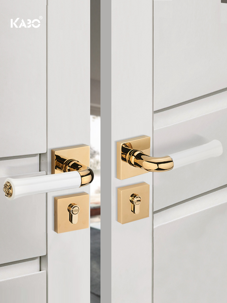 德国卡波金色门锁室内卧室门锁白色无障碍豪华静音简单家庭浴室门
