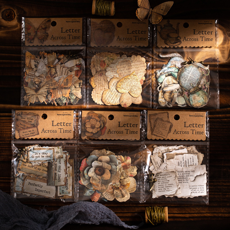 美好的一天junkjournal复古书页贴纸  穿越时空的信 拼贴手帐素材