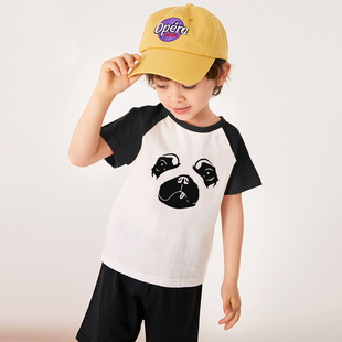 创意新潮学生哈巴狗短袖衣服宽松男童小狗童装T恤不一样的打底衫