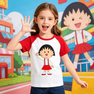 日系樱桃儿童小丸子纯棉短袖女童休闲T恤小学生可爱动漫印花上衣
