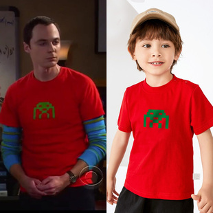 谢尔顿同款外星人入侵者印花童装短袖t恤夏季极客个性亲子装半袖t