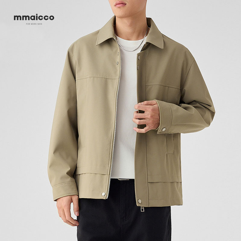 男士休闲夹克外套翻领简约春秋季新款潮牌高级感落肩商务男装