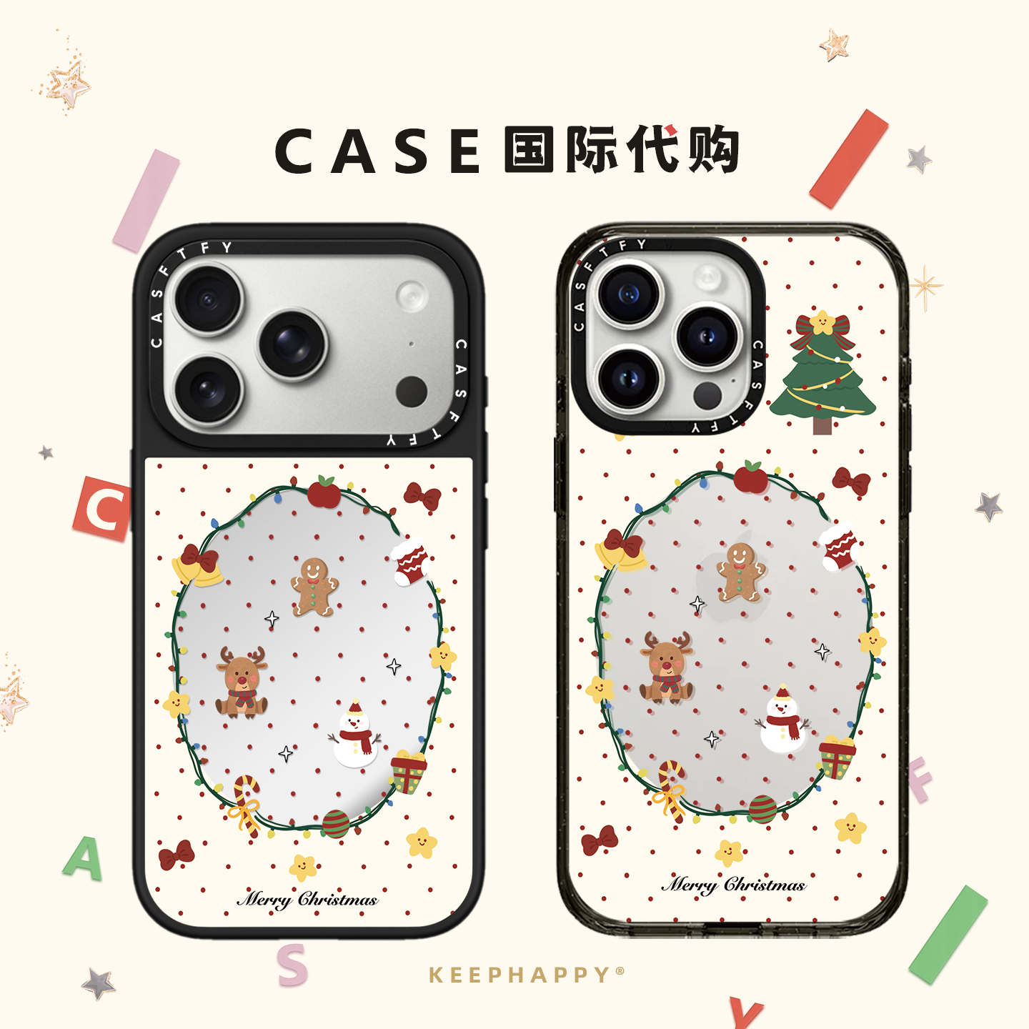 CASE圣诞波点玩偶小动物适用iphone17手机壳16promax苹果15pro镜面MagSafe磁吸14plus卡通13可爱Air保护套12