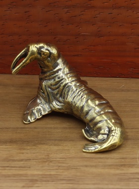 黄铜实心海象摆件创意复古装饰品