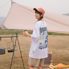 實拍 6535棉國潮創意印花T恤街頭乘風破浪情侶裝半袖衫