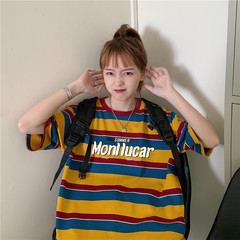 實拍歐洲港風文藝復興復古條紋寬鬆短袖T恤體恤男女潮牌情侶