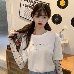 Real top summer new sun screen stitching fake two long sleeve t-shirts