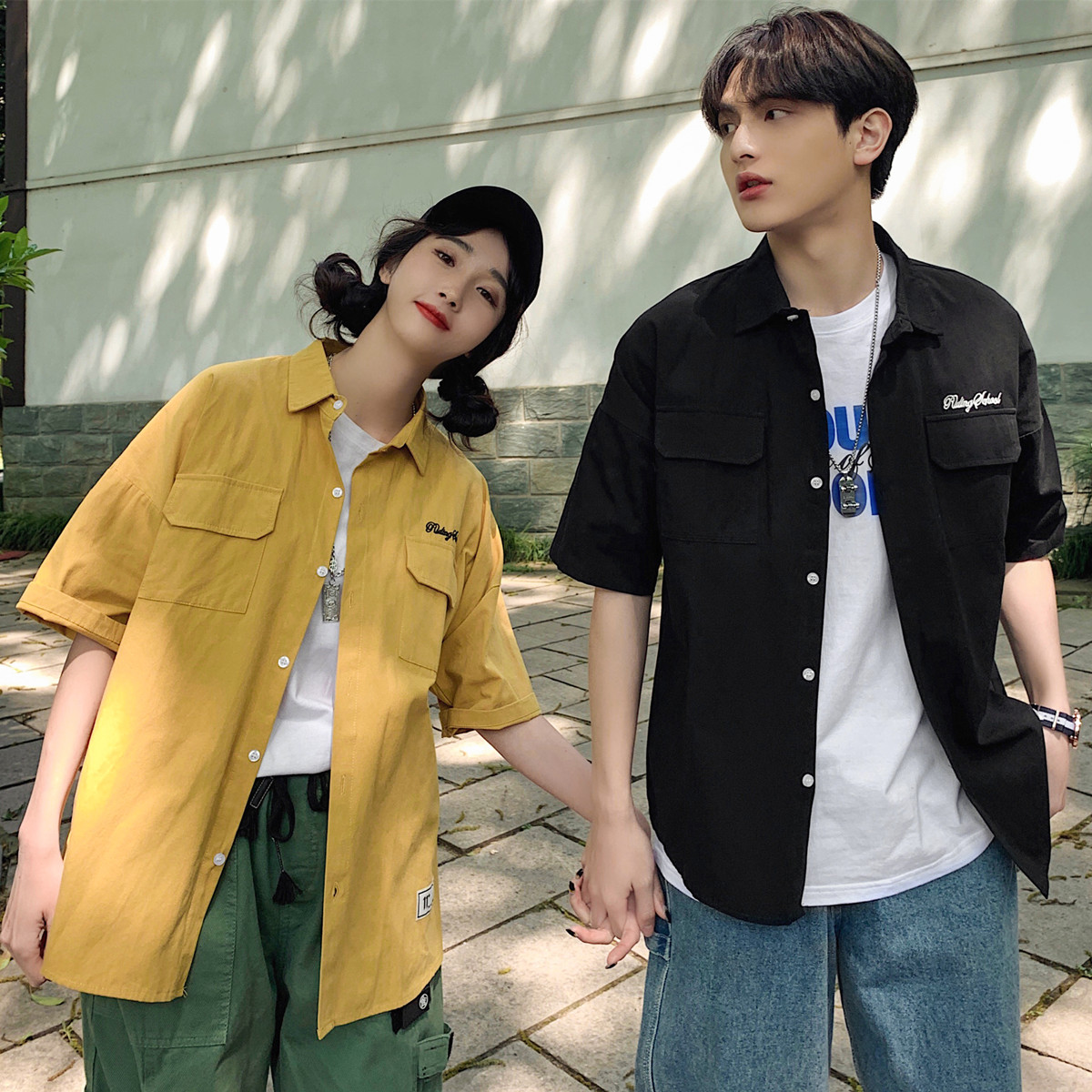 Japanese couple's shirt embroidered short sleeve shirt JK uniform student coat class uniform