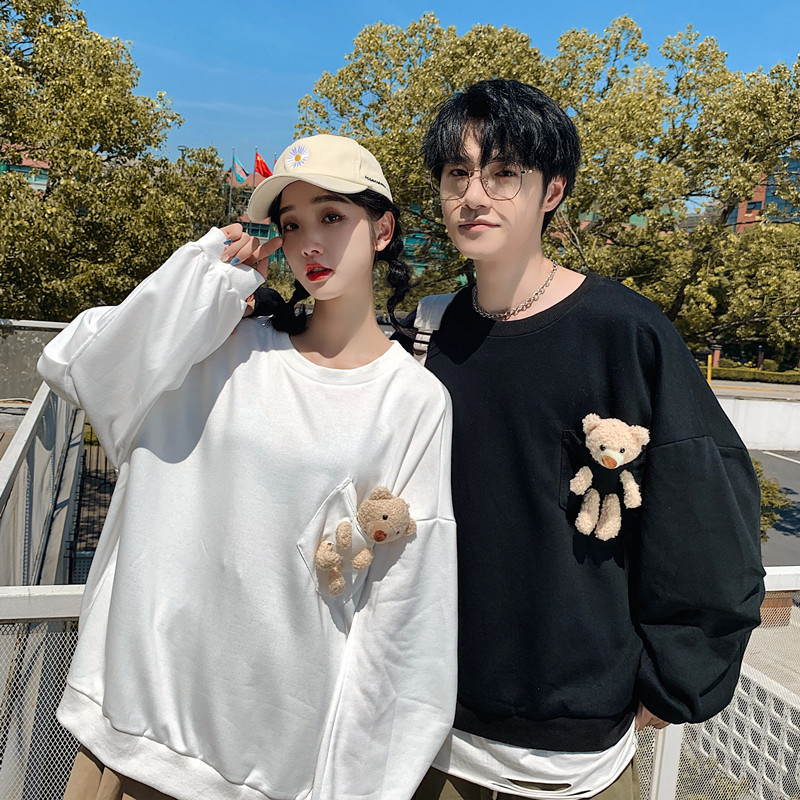 Real Korean loose cute bear long sleeve purple sweater student top