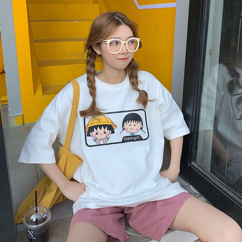 Real shot short sleeve T-shirt women's summer new Korean medium length top student large women's clothing