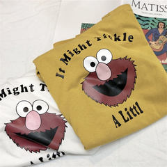 Real shot cotton T-shirt medium length versatile Hong Kong Style T-shirt printed female