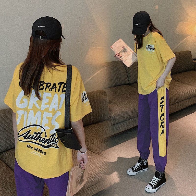 實拍夏季運動休閒套裝女寬鬆韓版時尚兩件套