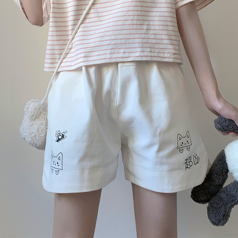 Cotton real time embroidery Japanese soft girl students' work clothes wide leg shorts women's summer casual pants